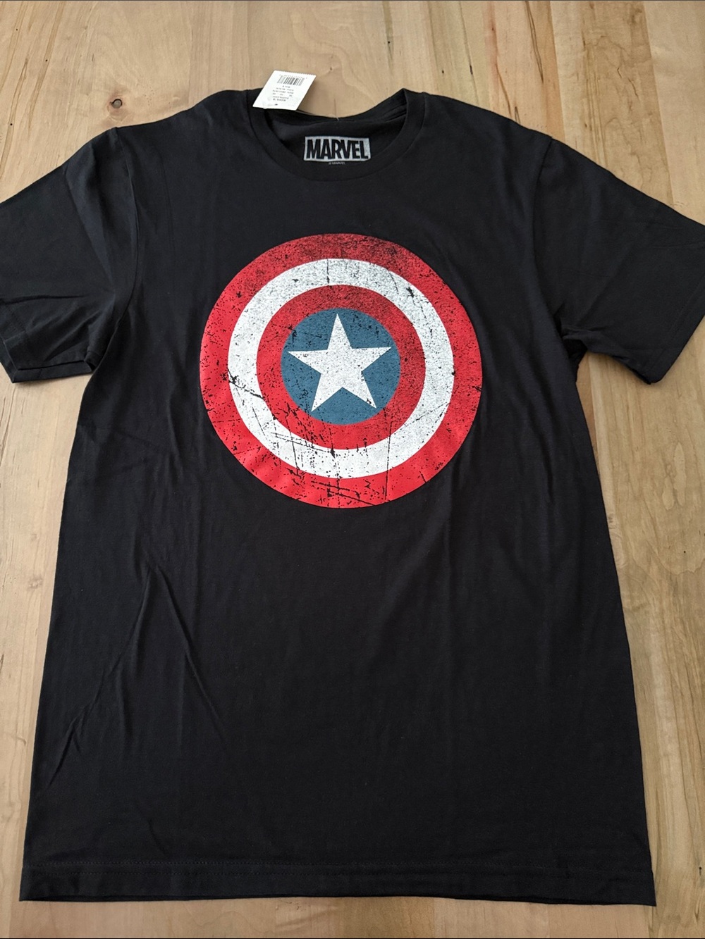 Marvel Black Short-Sleeve Tee with Captain America Shield Graphic